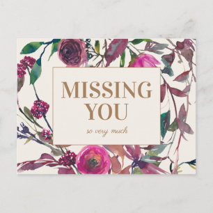 Paarse Waterverf Bloem Goud Missen Jou Briefkaart