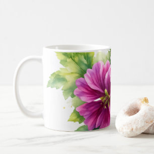 Paarse Waterverf Bloem Illustratie Koffiemok