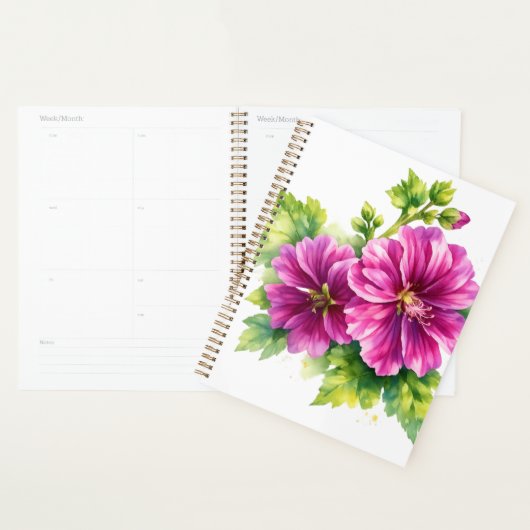 Paarse Waterverf Bloem Illustratie Planner (Display)