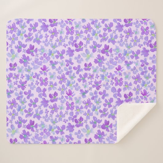Paarse waterverf bloem lila ontwerp vlootsblanco sherpa deken (Voorkant (horizontaal))