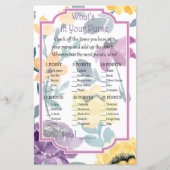 Paarse waterverf bloem Wat zit er in je handtas? (Voorkant)