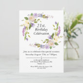 Paarse Waterverf Bloemen 21 Verjaardag Kaart (Staand voorkant)