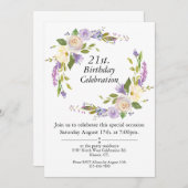 Paarse Waterverf Bloemen 21 Verjaardag Kaart (Voorkant / Achterkant)