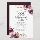 Paarse Waterverf Bloemen 60ste Verjaardagsfeestje Kaart (Voorkant / Achterkant)