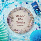 Paarse Waterverf Bloemen 80ste Verjaardag Papieren Bordje (Feest)