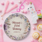 Paarse Waterverf Bloemen 80ste Verjaardag Papieren Bordje (Feest)