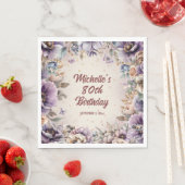 Paarse Waterverf Bloemen 80ste Verjaardag Servet (Insitu)