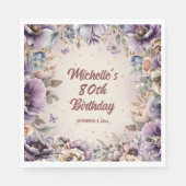 Paarse Waterverf Bloemen 80ste Verjaardag Servet (Voorkant)