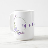 Paarse Waterverf Bloemen, Aangepaste Naam Koffiemok (Voorkant links)