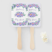Paarse Waterverf Bloemen Baby shower Gepersonalise Handwaaier (Voorkant en achterkant)