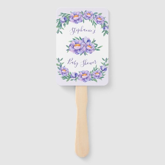Paarse Waterverf Bloemen Baby shower Gepersonalise Handwaaier (Achterkant)