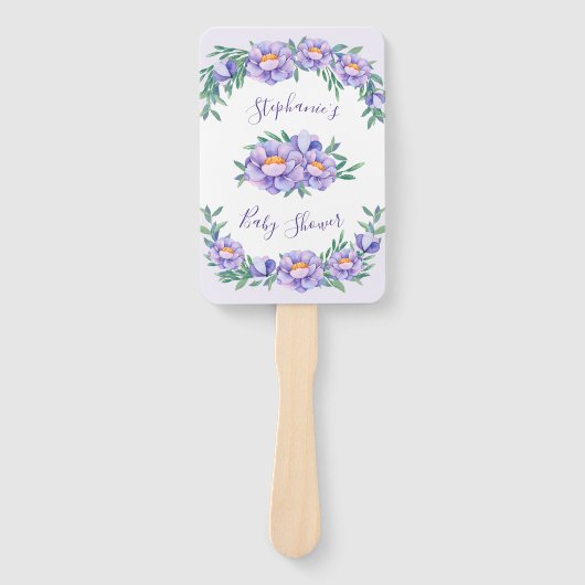 Paarse Waterverf Bloemen Baby shower Gepersonalise Handwaaier (Voorkant)