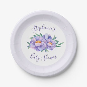 Paarse Waterverf Bloemen Baby shower Gepersonalise Papieren Bordje