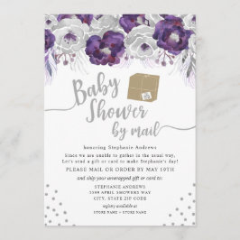 Paarse Waterverf Bloemen Baby shower per post Kaart