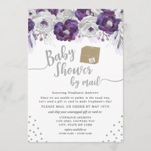 Paarse Waterverf Bloemen Baby shower per post Kaart