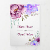 Paarse waterverf bloemen bloem foto bruiloft drieluik uitnodiging (Cover)