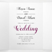 Paarse waterverf bloemen bloem foto bruiloft drieluik uitnodiging (Binnenkant midden)