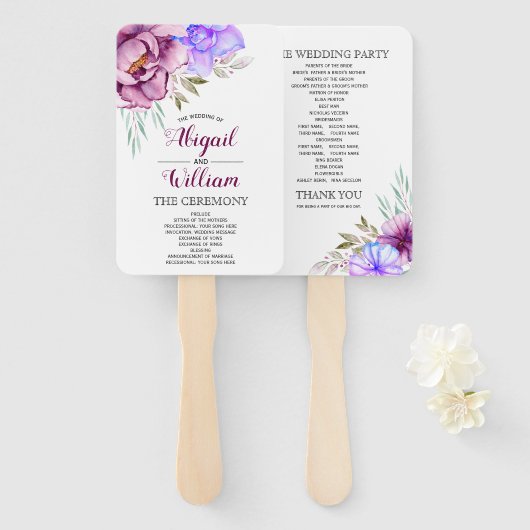 Paarse waterverf Bloemen Bloemen Bloemen Bloemen T Handwaaier (Voorkant en achterkant)