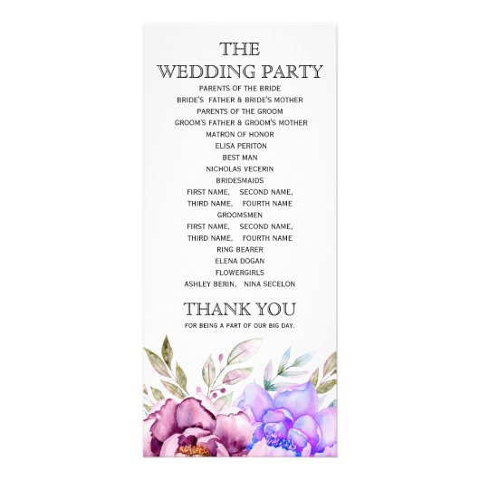 Paarse waterverf Bloemen Bloemen Bloemen Bloemen T Reclamekaart (Achterkant)