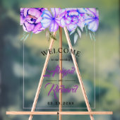 Paarse waterverf bloemen bloemenbruiloft WELKOM Acryl Bord (Neutraal)