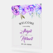Paarse waterverf bloemen bloemenbruiloft WELKOM Acryl Bord (Hoek)