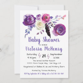 Paarse waterverf Bloemen Boho BabyShower Kaart