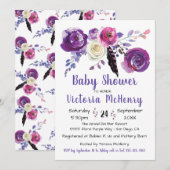 Paarse waterverf Bloemen Boho BabyShower Kaart (Voorkant / Achterkant)