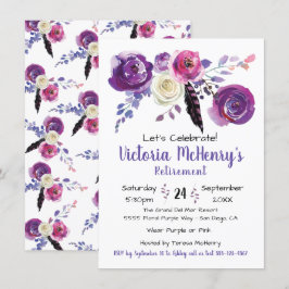 Paarse waterverf Bloemen Boho Pensioen Party Kaart