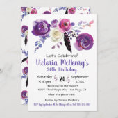 Paarse waterverf Bloemen Boho Verjaardagsfeest Kaart (Voorkant / Achterkant)