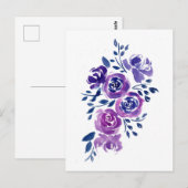 Paarse Waterverf bloemen Briefkaart (Voorkant / Achterkant)
