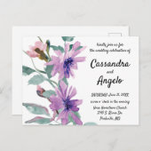 Paarse Waterverf bloemen bruiloft Briefkaart (Voorkant / Achterkant)