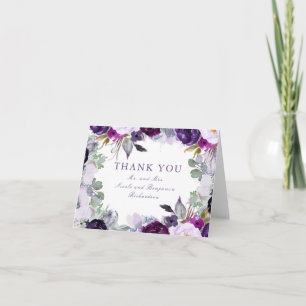 Paarse Waterverf bloemen bruiloft dank u Bedankkaart
