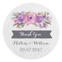 Paarse Waterverf  Bloemen Bruiloft Favor Label