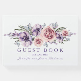 Paarse Waterverf Bloemen Bruiloft Gastenboek