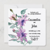 Paarse Waterverf bloemen bruiloft Kaart (Voorkant)