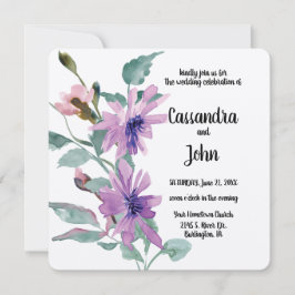 Paarse Waterverf bloemen bruiloft Kaart