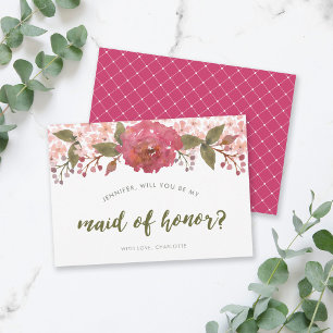 Paarse Waterverf Bloemen Bruiloft Maid of Honor Kaart