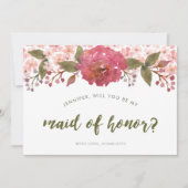 Paarse Waterverf Bloemen Bruiloft Maid of Honor Kaart (Voorkant)