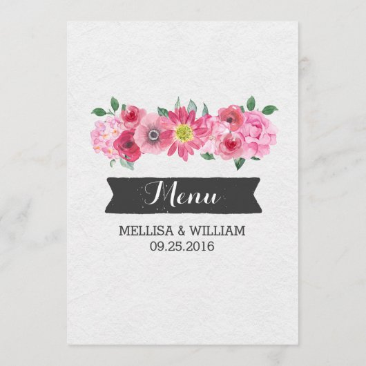  Paarse Waterverf Bloemen Bruiloft Menu (Achterkant)