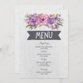Paarse Waterverf Bloemen Bruiloft Menu (Voorkant / Achterkant)