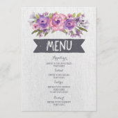  Paarse Waterverf Bloemen Bruiloft Menu (Voorkant)