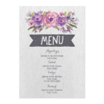  Paarse Waterverf Bloemen Bruiloft Menu