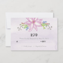 Paarse Waterverf Bloemen Bruiloft RSVP Kaart
