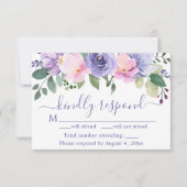 Paarse Waterverf Bloemen Bruiloft RSVP Kaart (Voorkant)