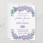 Paarse Waterverf Bloemen Bruiloft Uitnodigingen (Voorkant)