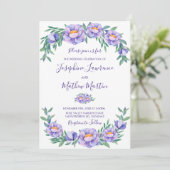 Paarse Waterverf Bloemen Bruiloft Uitnodigingen (Staand voorkant)