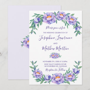 Paarse Waterverf Bloemen Bruiloft Uitnodigingen