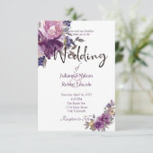 Paarse waterverf bloemen bruiloftsinvitaties kaart (Staand voorkant)