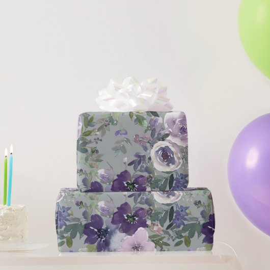 Paarse waterverf bloemen cadeaupapier (Feestgeschenken)