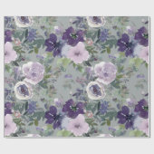 Paarse waterverf bloemen cadeaupapier (Vlak)